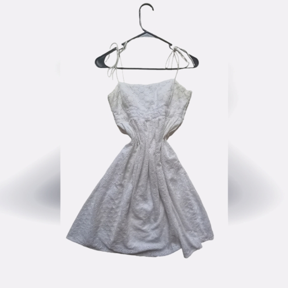MINI White Spaghetti Tie Strap Zip Up Dress